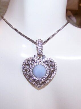 JUDITH RIPKA Sterling Silver Chalcedony Cubic Zirconia CZ Heart Pendant Enhancer